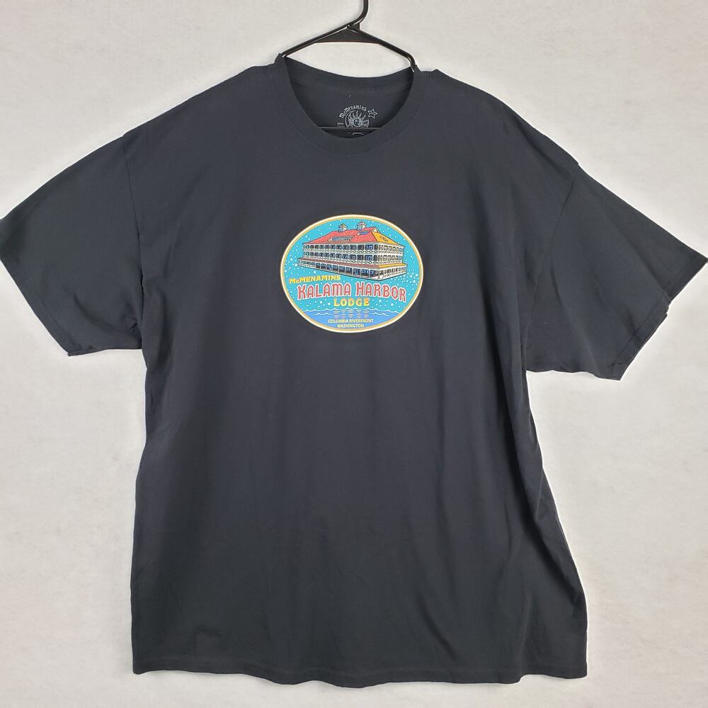 McMenamins 2XL Kamala Harbor Lodge Washington Tee Shirt Black Cotton Graphic‎